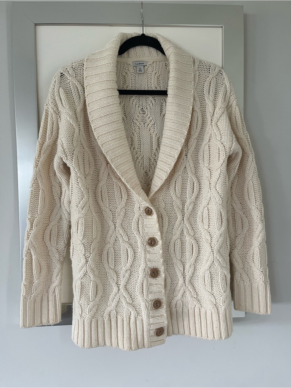 LL Bean classic cable knit v-neck cardigan